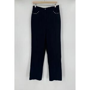 St. John Sport Womens Black Cotton Silver Studs Side Stripe Casual Pants Sz 10